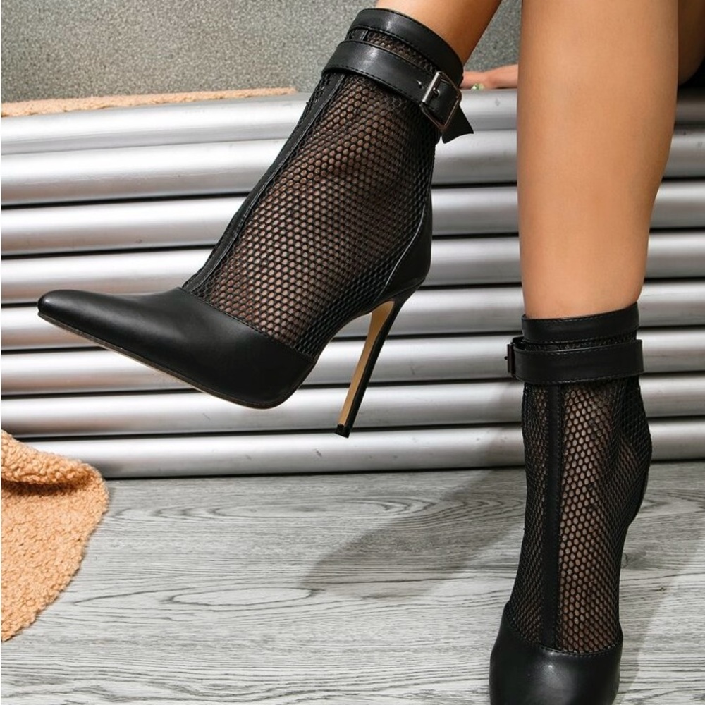 Elegant Black Mesh Stiletto Heels